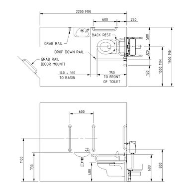 Technical Drawing of the Fitzroy Of London Wall Hung Doc M Toilet Pack