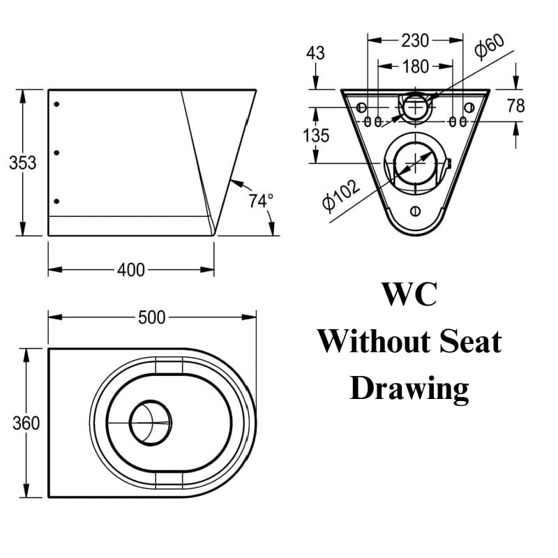 Franke CMPX592 Campus WC Pan With No Seat Technical Drawings