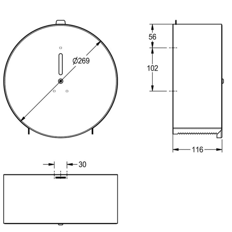 KWC DVS 269mm Jumbo Toilet Roll Holder Drawing CHRX669