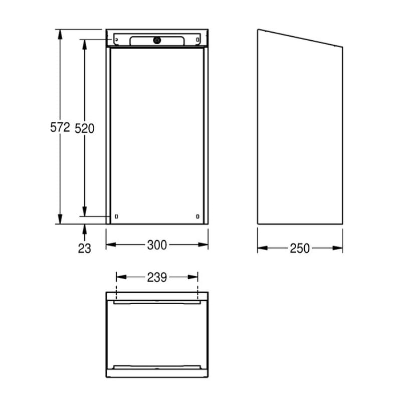 KWC DVS Exos Wall Mounted 30 Litre Waste Bin Drawing