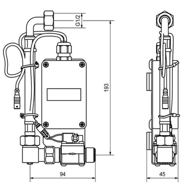 KWC DVS F5 Bowl Mounted Smart Urinal Control Unit ACEF3003 Technical Drawing