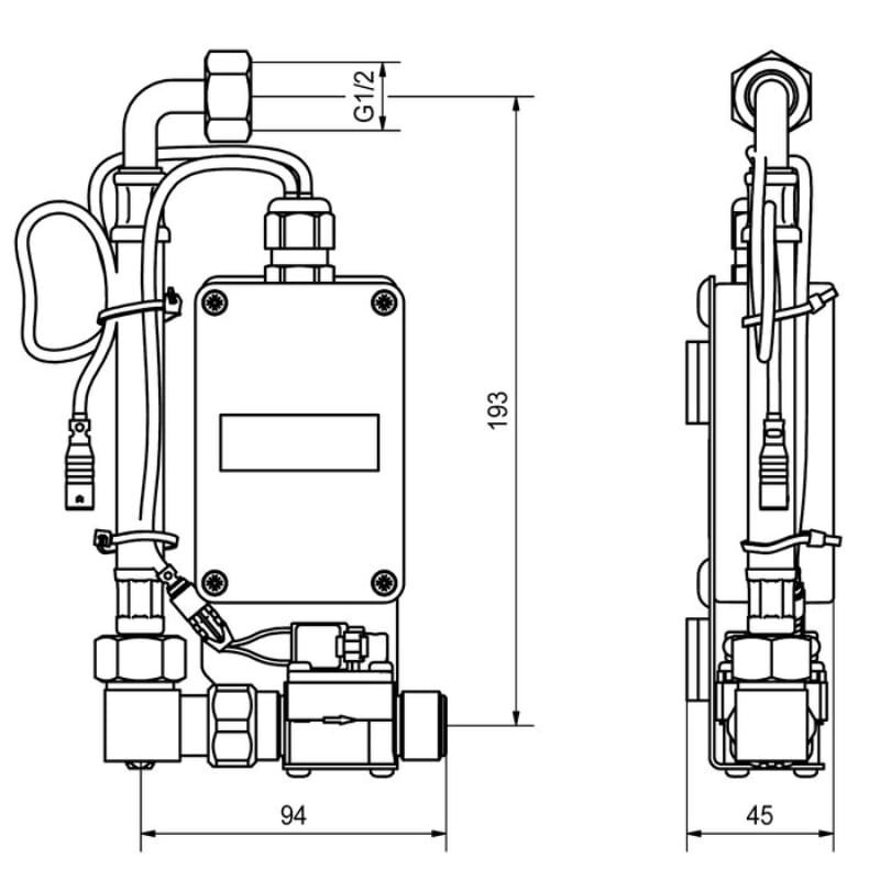 KWC DVS F5 Bowl Mounted Smart Urinal Control Unit ACEF3003 Technical Drawing