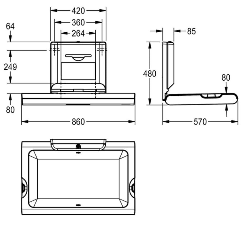 KWC DVS Horizontal Cambrino Baby Changing Table Drawing