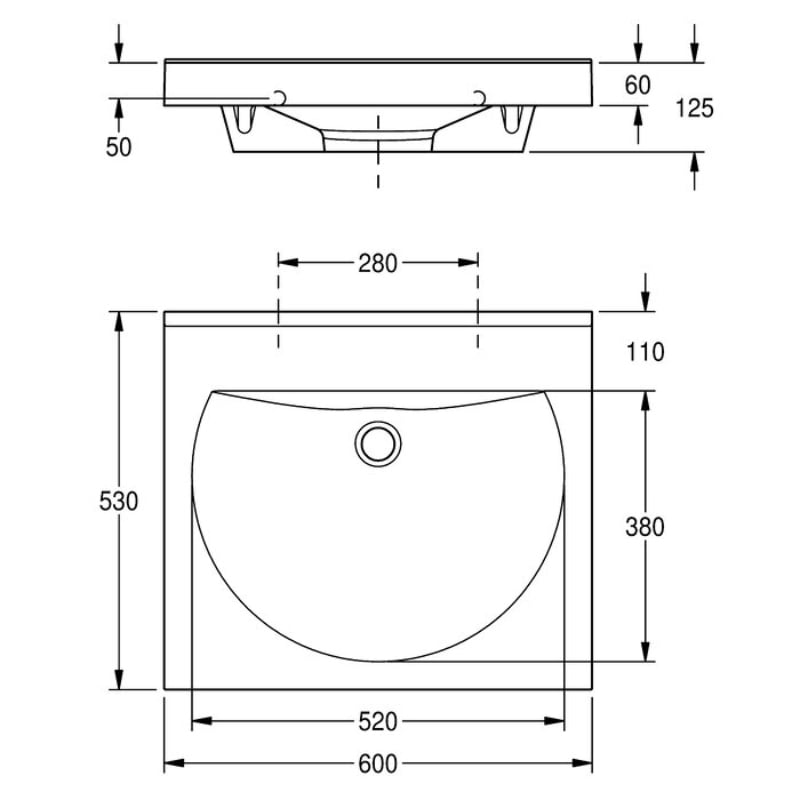 KWC DVS Ronda Washbasin Single Without Tap Hole Drawing