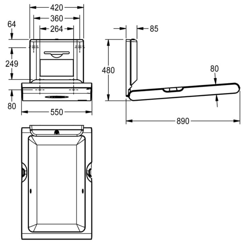 KWC DVS Vertical Cambrino Baby Changing Table Drawing