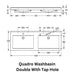 Technical drawing of the KWC DVS Quadro Double Washbasin with tap holes, showing dimensions, mounting details, and basin layout.