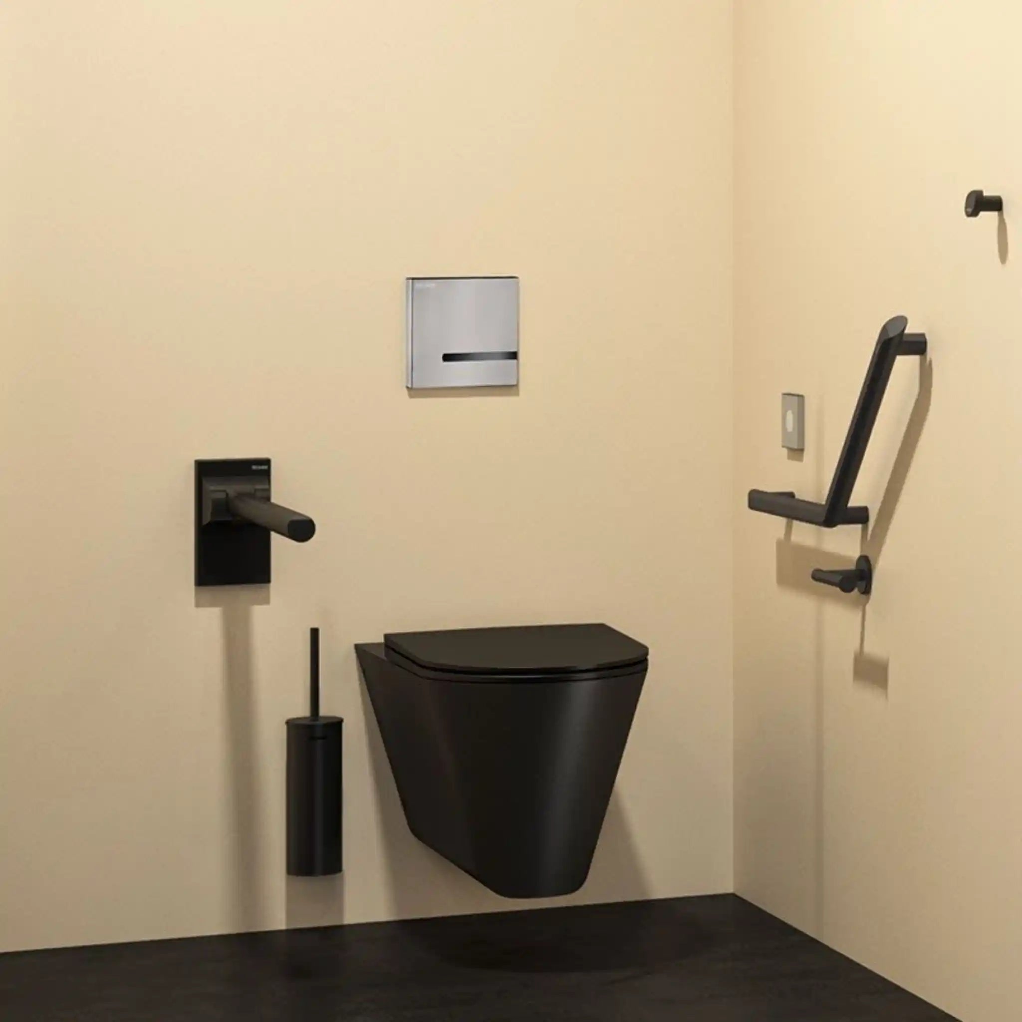 Delabie Wall Hung 700 S Accessible WC Matte Black in Washroom