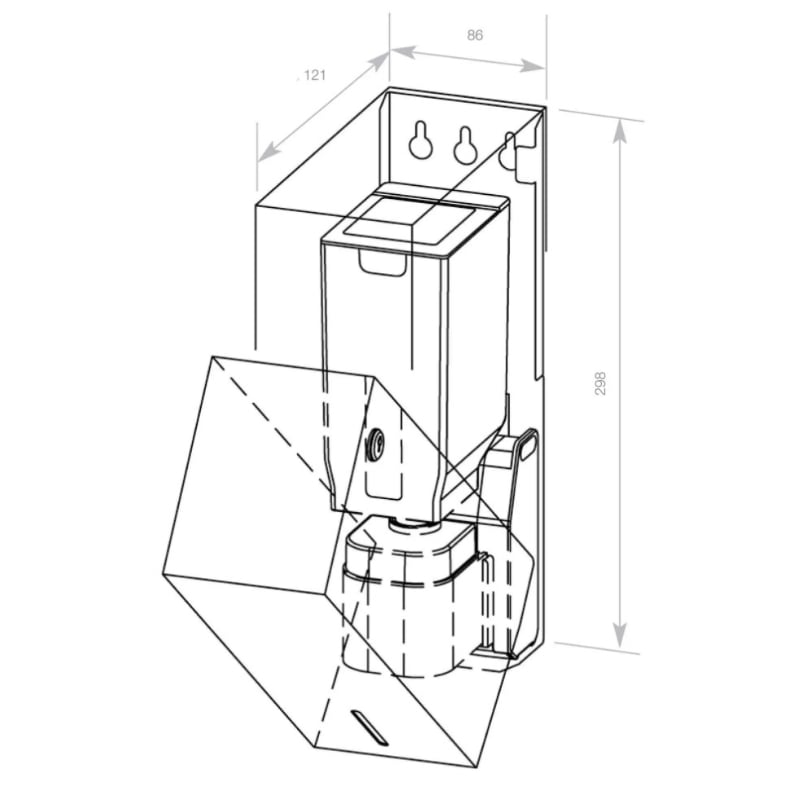 Drawing of the Dolphin DP1106E Prestige Infrared Soap Dispenser - Dimensions and specifications for installation.