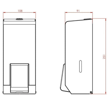 Drawing of the Dolphin stainless steel soap dispenser, showcasing dimensions and design details.