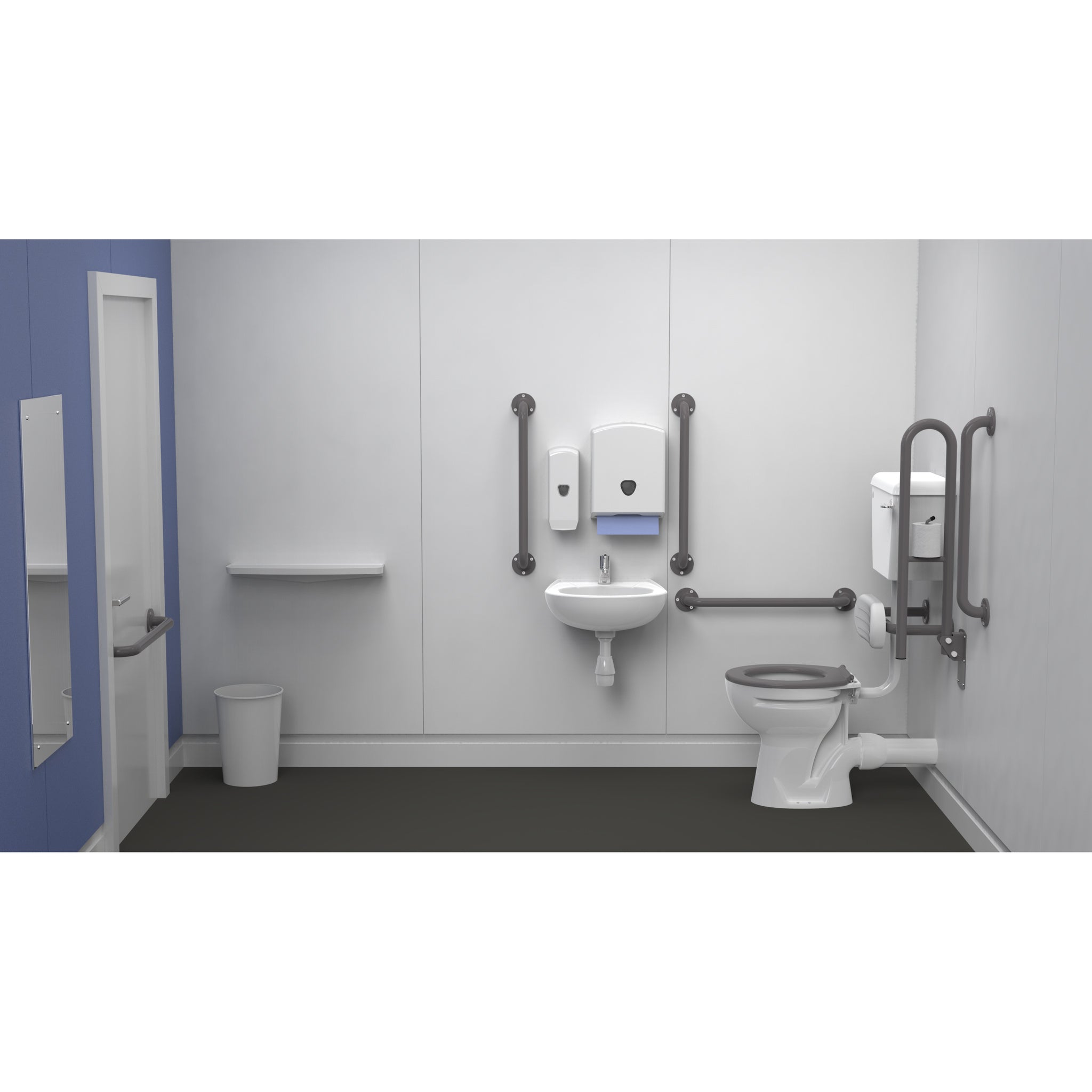 Fitzroy Of London Low Level Accessible toilet Pack With Central tap Hole basin in grey finish