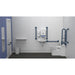 Fitzroy Of London Back To Wall Doc M Toilet Pack, exposed fixings steel, dark blue finish, installed in a washroom