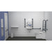 Fitzroy Of London Back To Wall Doc M Toilet Pack, exposed fixings steel, dark grey finish, installed in a washroom