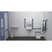 Fitzroy Of London Low Level Accessible Toilet Pack With Central Tap in dark blue finish, installed in a washroom