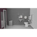 Fitzroy Of London Low Level Doc M Toilet Pack, concealed fixings stainless steel, polished stainless steel finish, lockable lid, installed in a washroom