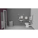 Fitzroy Of London Low Level Doc M Toilet Pack, concealed fixings stainless steel, polished stainless steel finish, standard lid, installed in a washroom