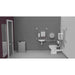 Fitzroy Of London Low Level Doc M Toilet Pack, concealed fixings stainless steel, satin stainless steel finish, standard lid, installed in a washroom