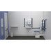 Fitzroy Of London Low Level Doc M Toilet Pack, concealed fixings steel, dark blue finish, lockable lid, installed in a washroom