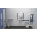 Fitzroy Of London Low Level Doc M Toilet Pack, concealed fixings steel, dark blue finish, standard lid, installed in a washroom