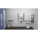 Fitzroy Of London Low Level Doc M Toilet Pack, exposed fixings steel, dark grey finish, installed in a washroom