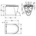 Technical drawing of Franke Campus CMPX592 wall hung toilet, hinged seat