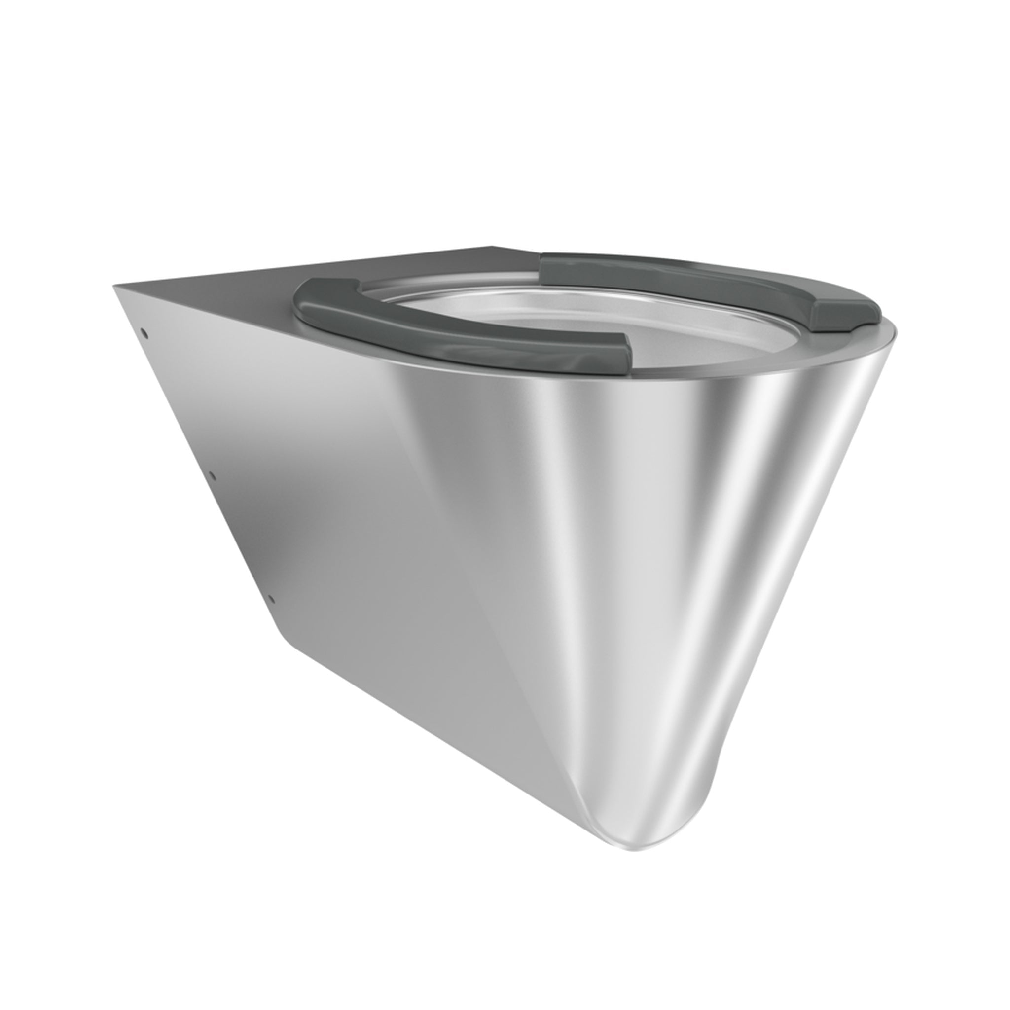 Franke Campus CMPX592 wall hung toilet with seat pad, rear angle with grey hinged seat and lid raised