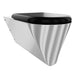 Franke Campus CMPX594 Disabled toilet with black hinged seat, lid closed, side angle showing wall-fixing plate and bowl taper