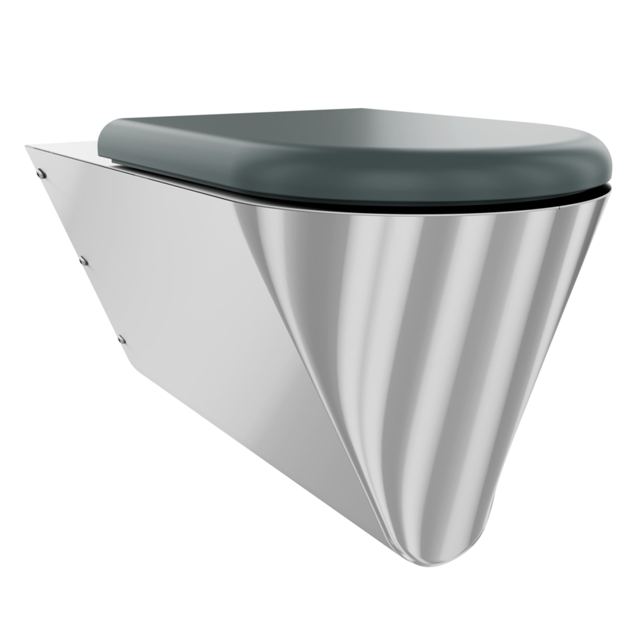 Franke Campus CMPX594 Disabled toilet with grey hinged seat, lid closed, opposite side angle showing wall-fixing plate