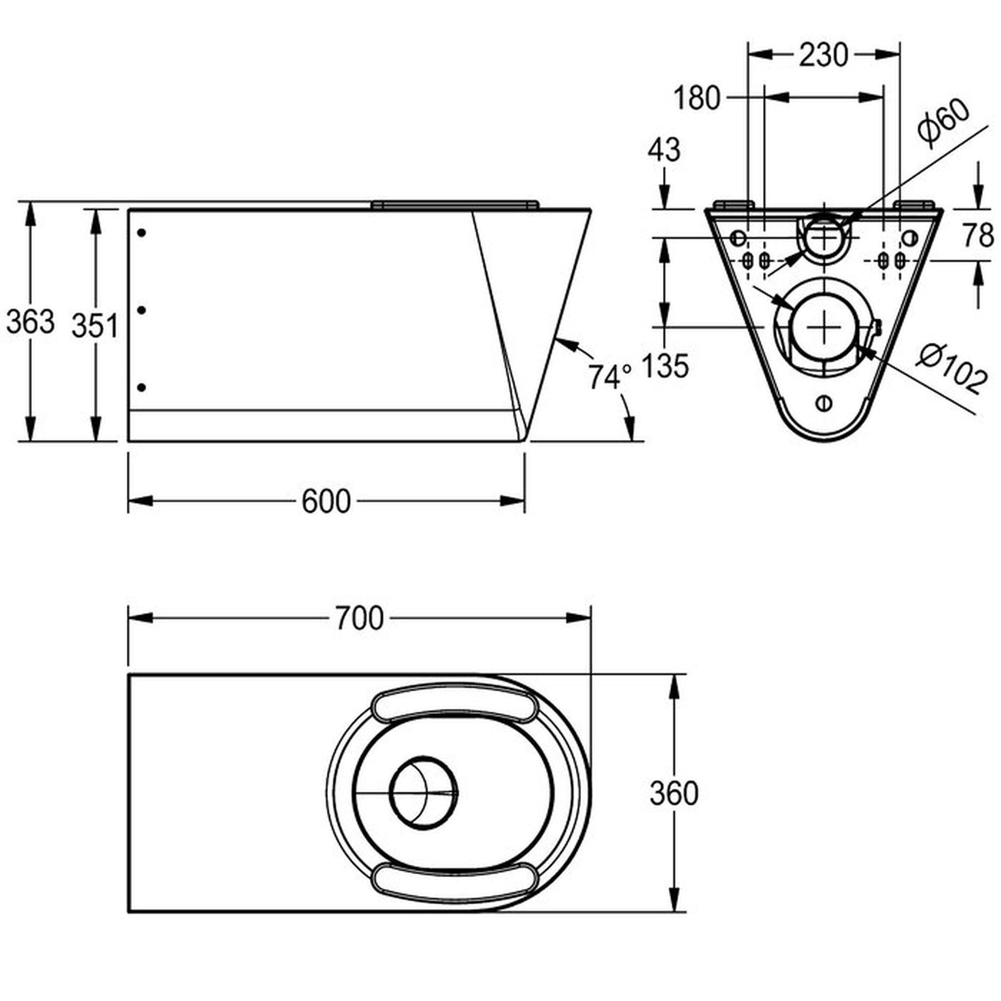 Technical drawing of Franke Campus CMPX594 Disabled toilet, seat pad