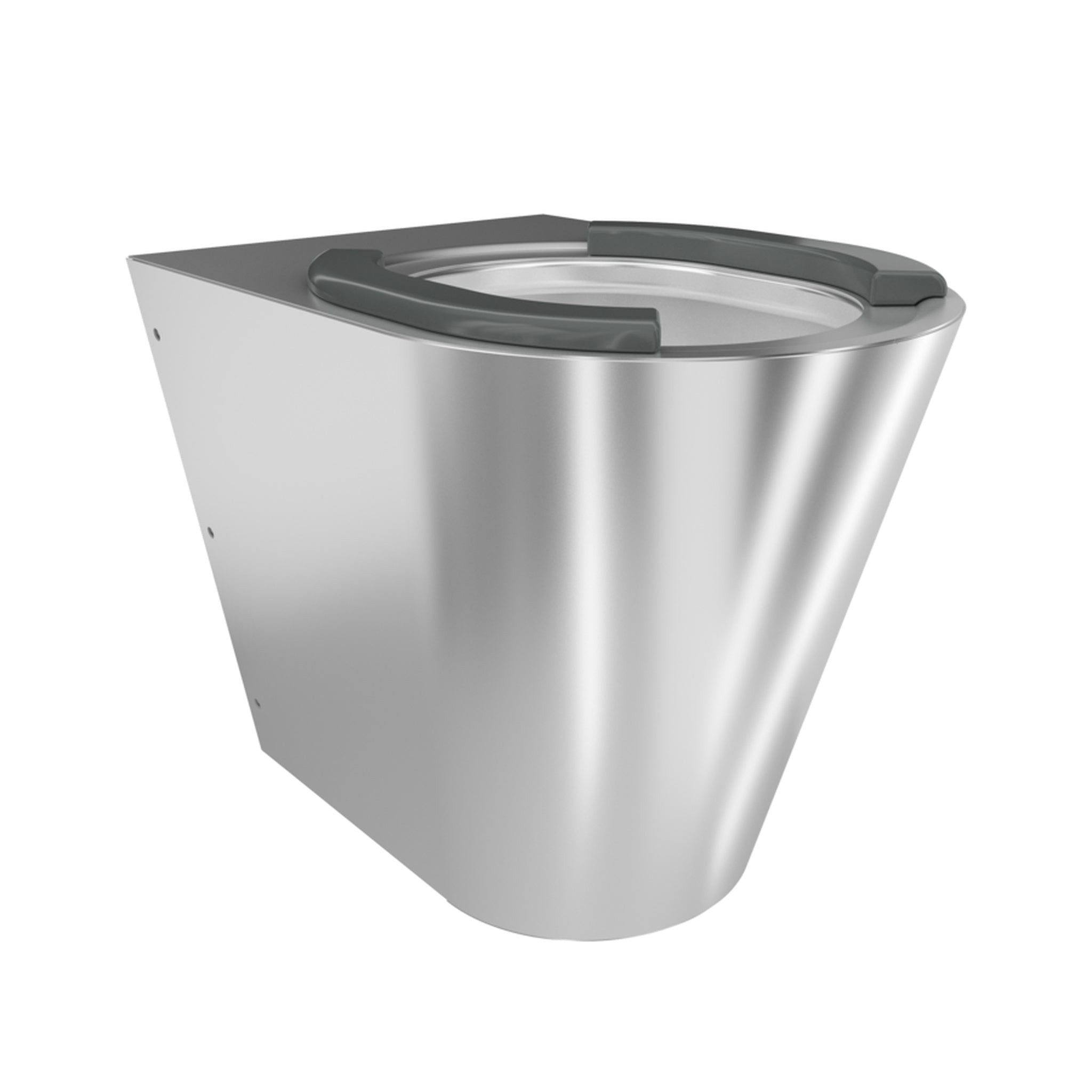 Franke Campus CMPX597 wall hung toilet, Shroud To The Floor with seat pad, raised angle showing bowl interior and seat pad ring, lid open