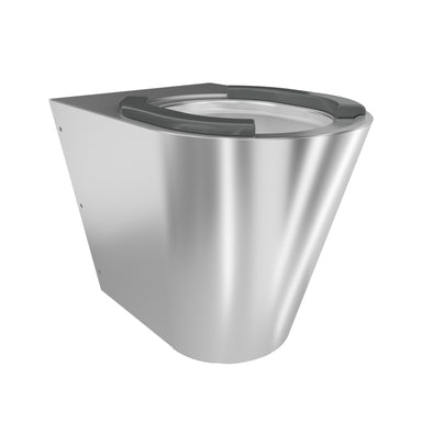Franke Campus CMPX597 wall hung toilet, Shroud To The Floor with seat pad, raised angle showing bowl interior and seat pad ring, lid open