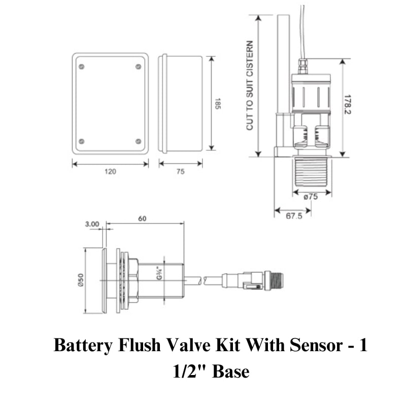 KWC DVS Battery Flush Valve Kit with Sensor - 1 1/2 inch Base
