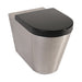 Pland Austin 2 Stainless Steel Wall Hung Toilet Pan with black seat and lid, three quarter view
