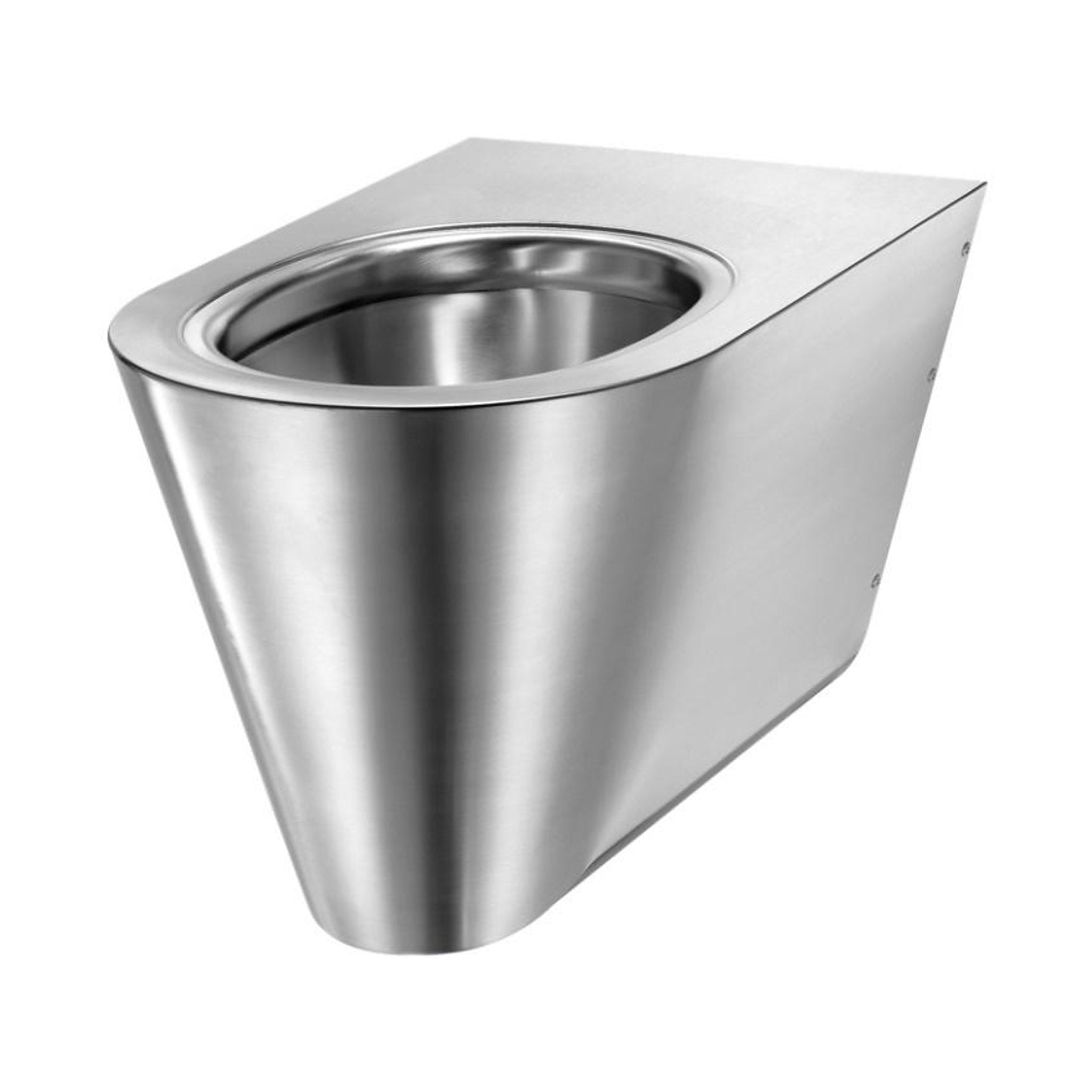Pland Austin 2 Stainless Steel Wall Hung Toilet Pan without seat, three quarter view