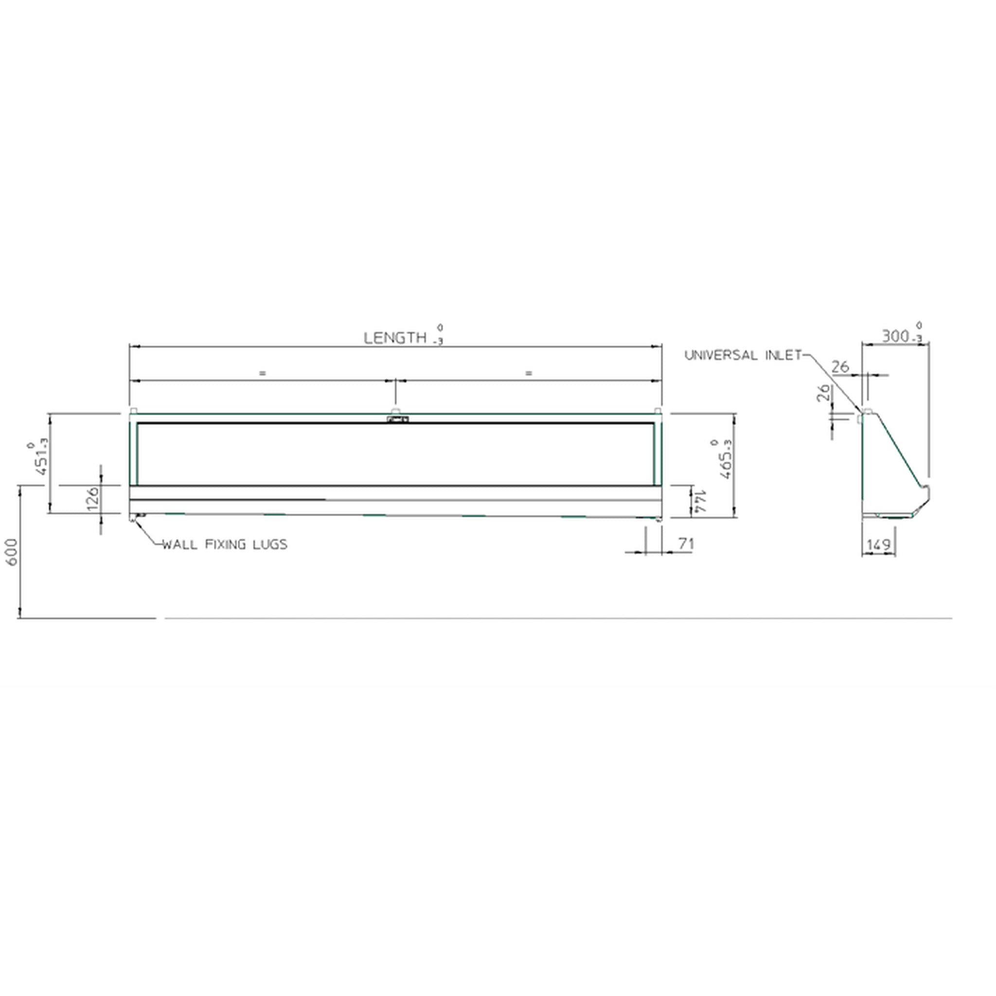 Technical drawing of Pland Fife Stainless Steel Trough Urinal Complete Pack