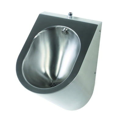 Pland Krakow 2 Wall Mounted Stainless Steel Urinal Bowl, exposed top inlet