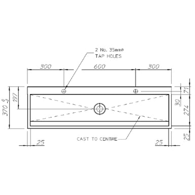 Technical drawing of Pland Madeira Stainless Steel Wash Trough