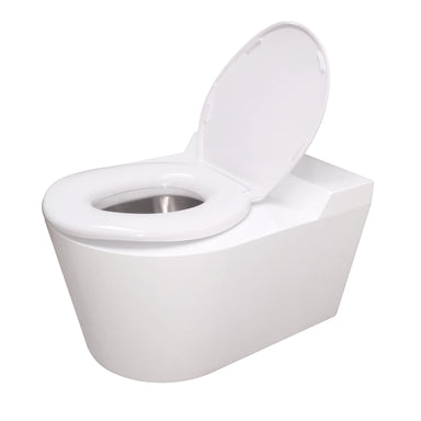 Pland Richmond White Stainless Steel Bariatric Toilet, three quarter view, lid open