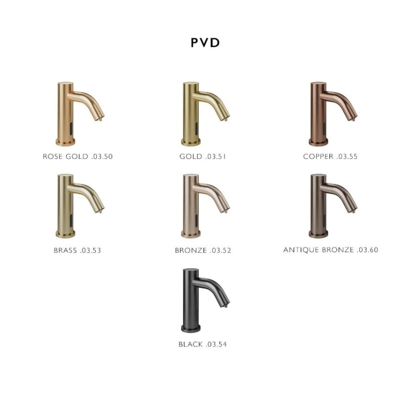PVD-coated Dolphin Inform 55-degree counter mounted soap dispenser for scratch resistance.